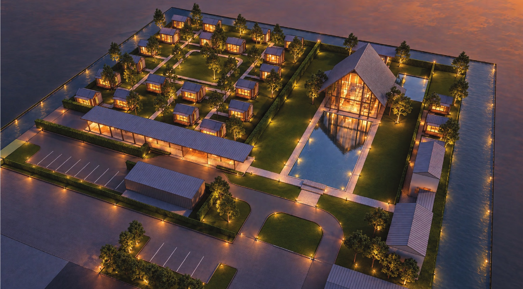 Concept design at dusk, option B